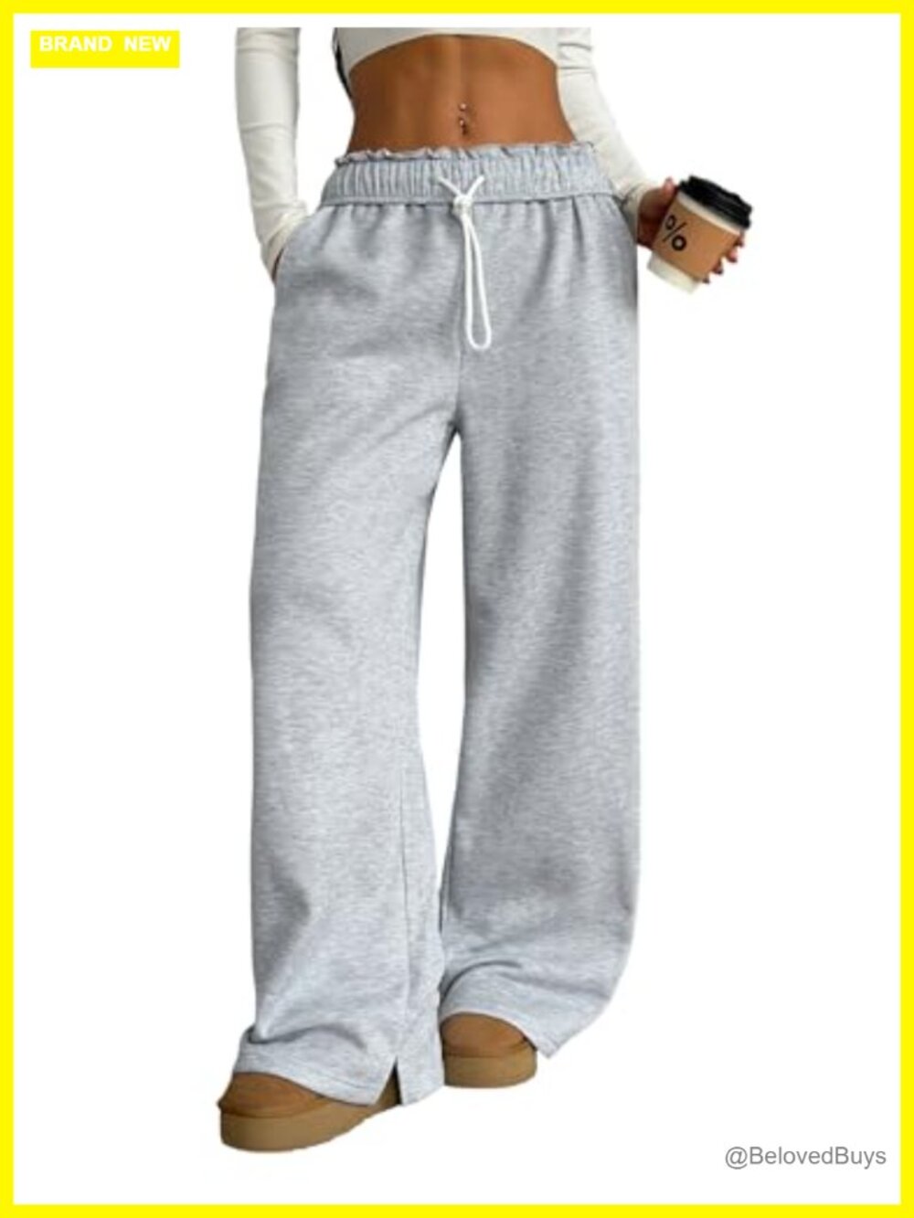 Fleece Lined Wide Leg Sweatpants with Pockets Drawstring